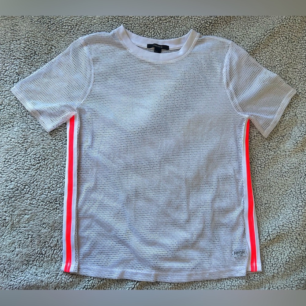 Forever 21 White Mesh Sport Top